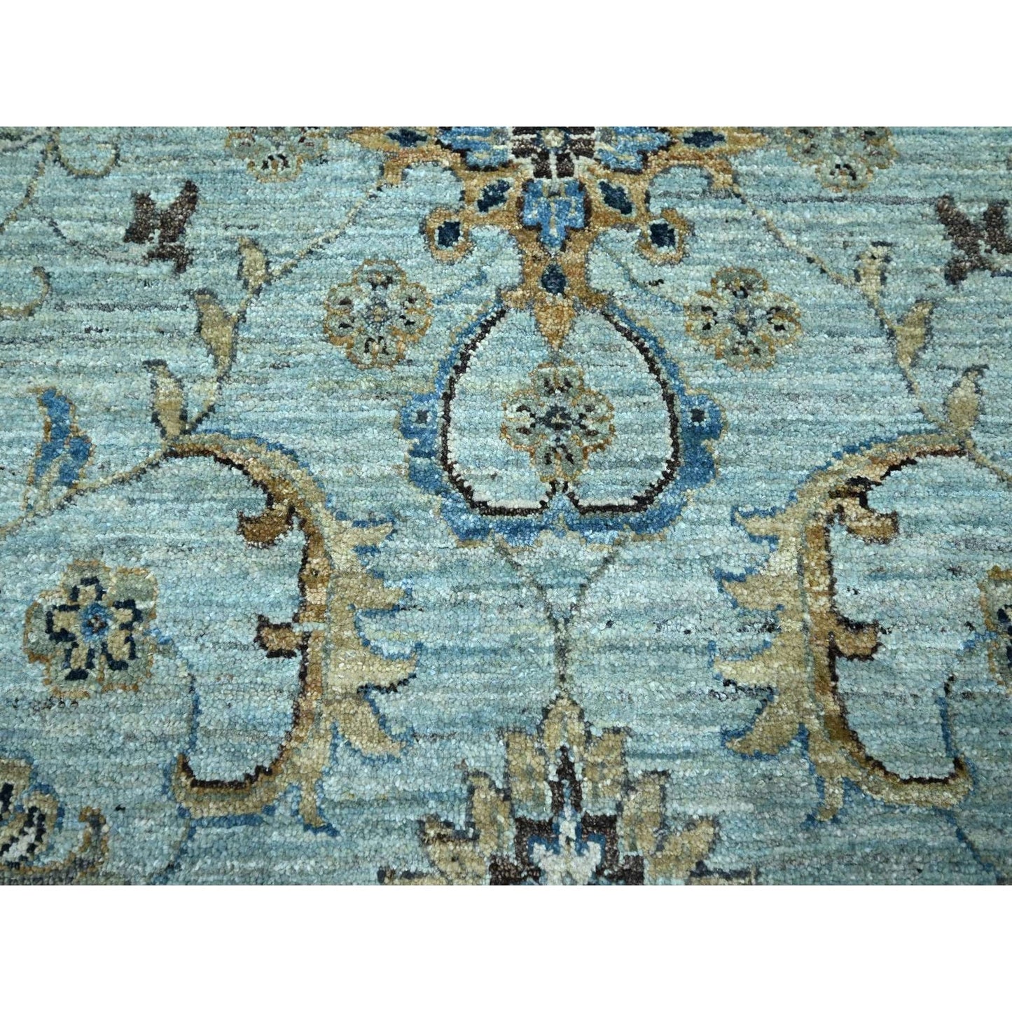 11'10"X11'10" Blue Shah Abbas Vines Design Hand Knotted Wool Round Rug