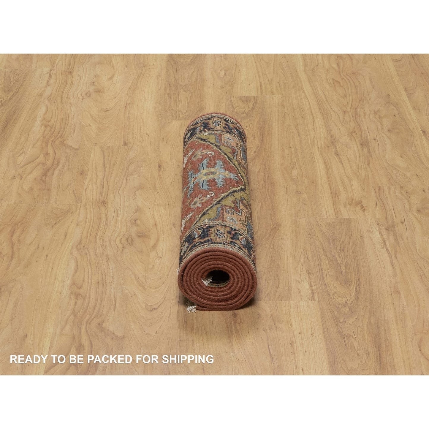 2'7"X7'10" Red New Zealand Wool Heris Revival Hand Knotted Runner Rug