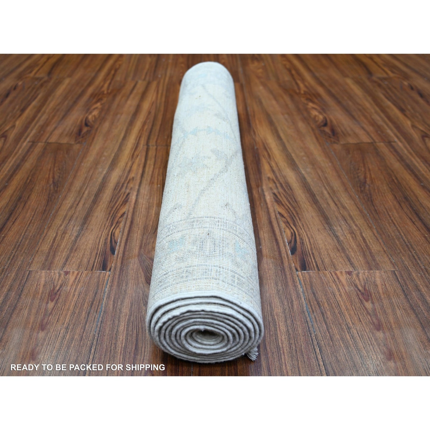 2'9"X9'5" Stone White Wool White Wash Peshawar Hand Knotted Runner Rug