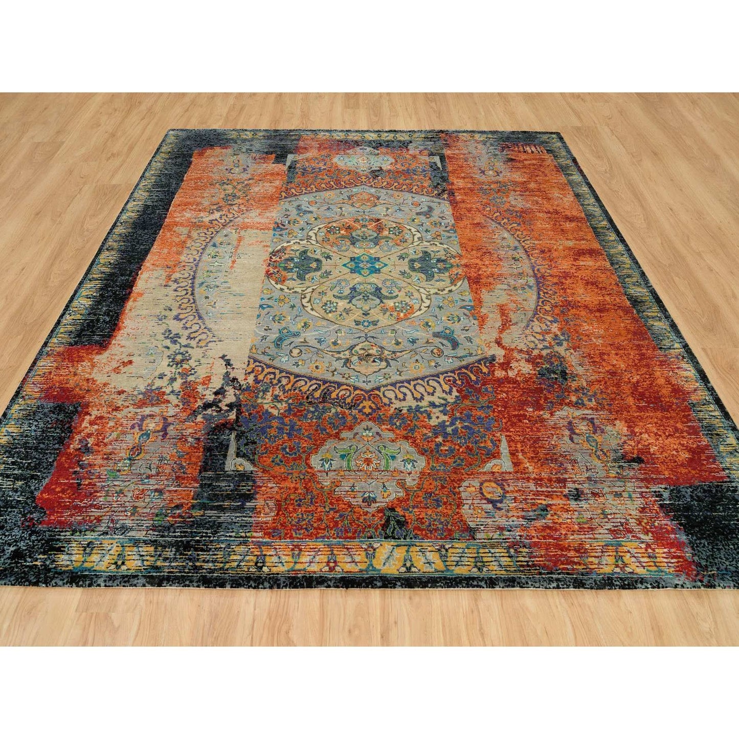 10'2"X10'2" Orange Wool Hand Knotted Ancient Ottoman Design Square Rug
