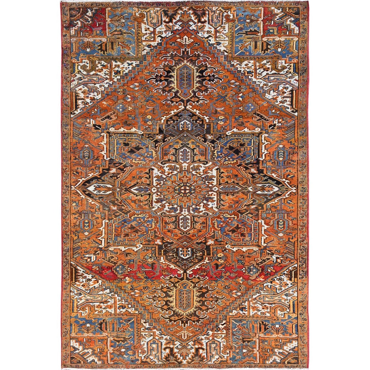 6'10"X10'8" Orange Vintage Zoroastrian Heris 100% Wool Hand Knotted Rug