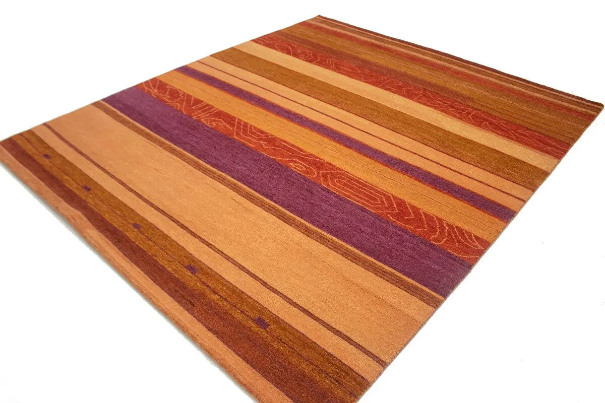 Handmade Indo-Gabbeh Oriental Rug Striped Tribal