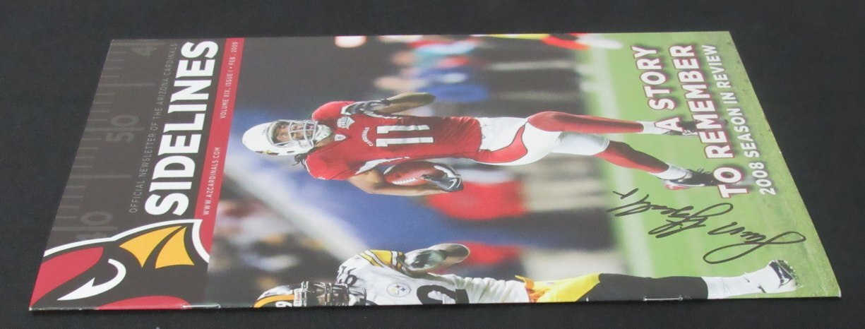 Larry Fitzgerald Signed 2009 Sidelines Arizona Cardinals Newsletter Jsa 190772