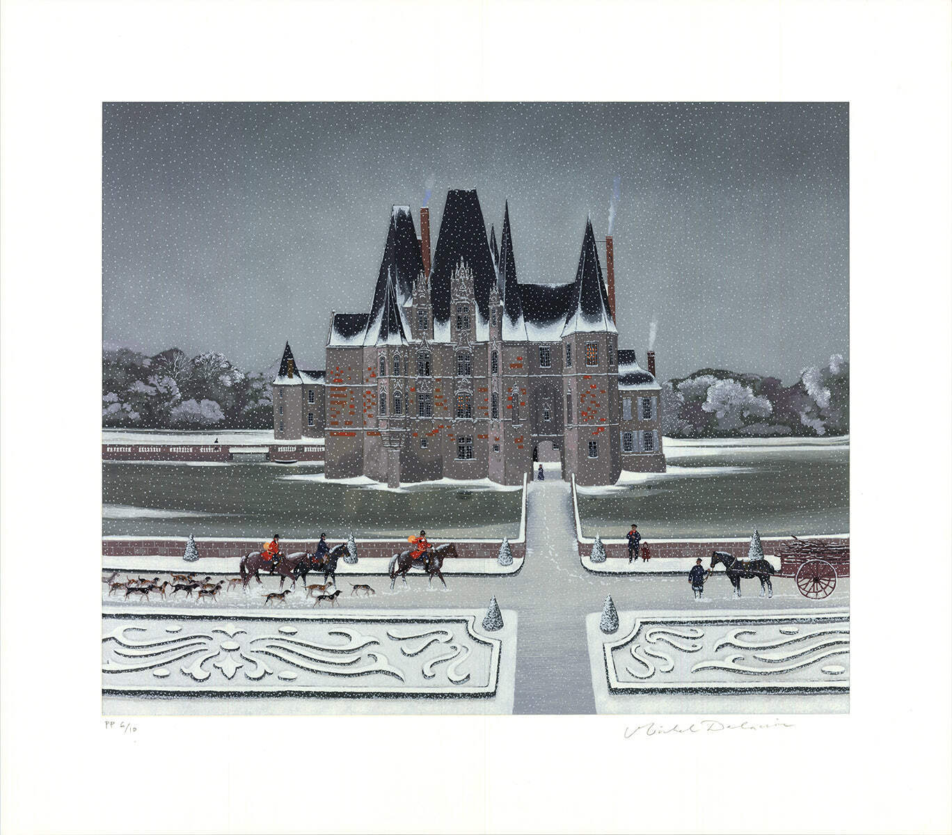 Michel Delacroix Chasse A Cour Signed " Serigraph Contemporary