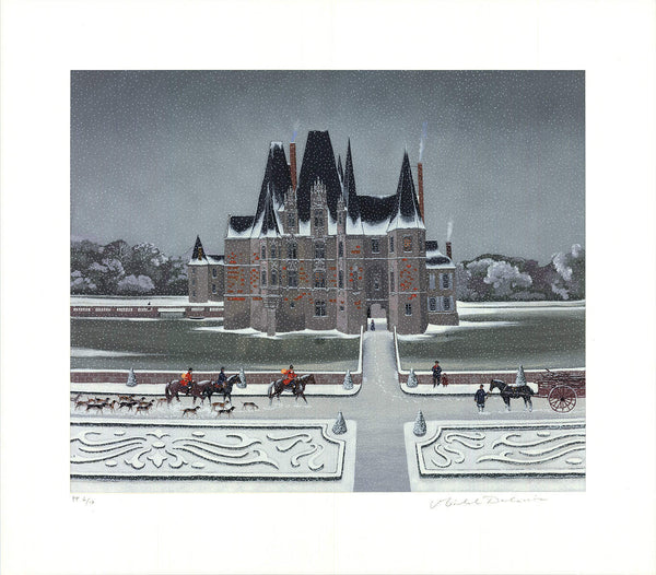 Michel Delacroix Chasse A Cour Signed " Serigraph Contemporary