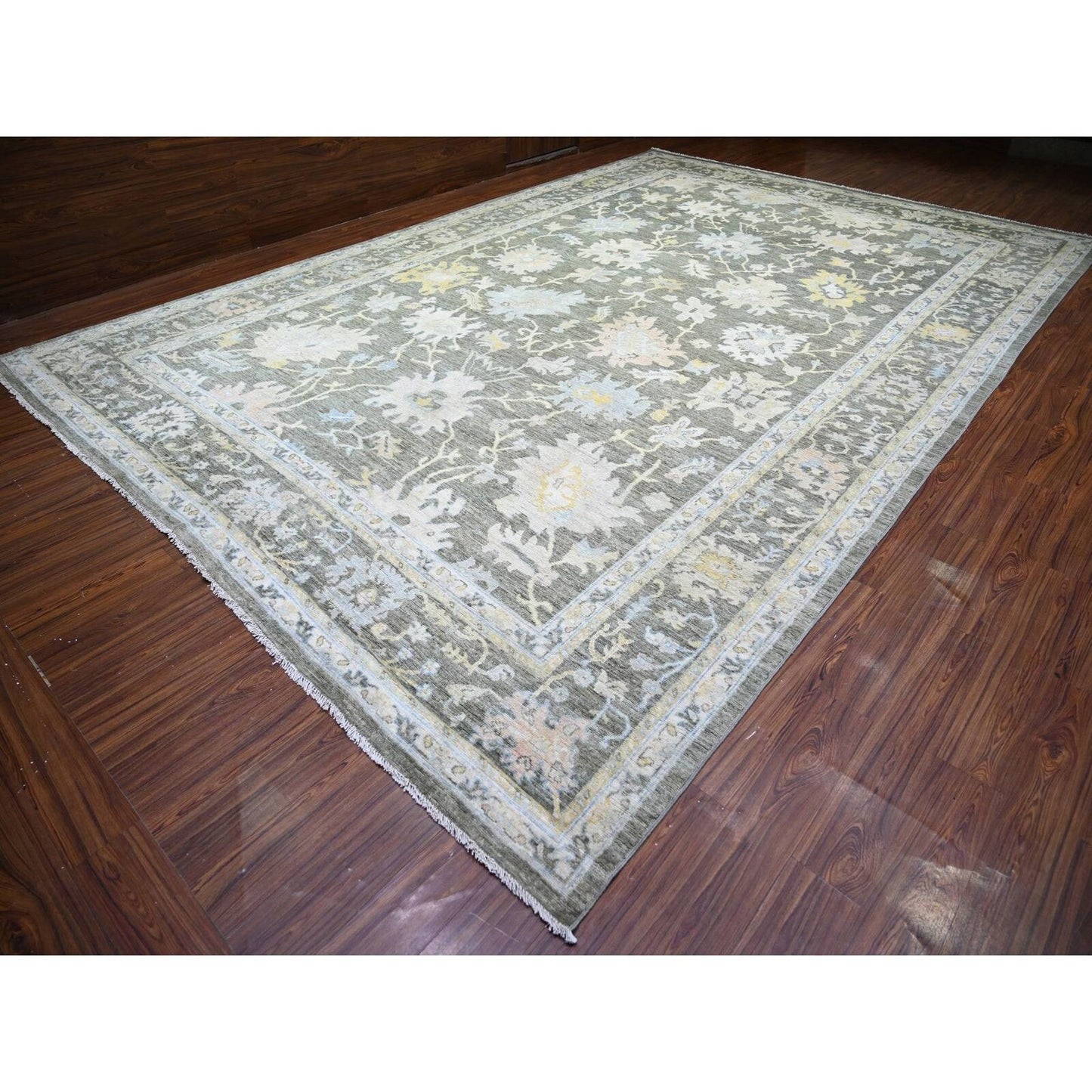 11'9"X17'6" Gray Afghan Angora Oushak Wool Hand Knotted Oriental Rug