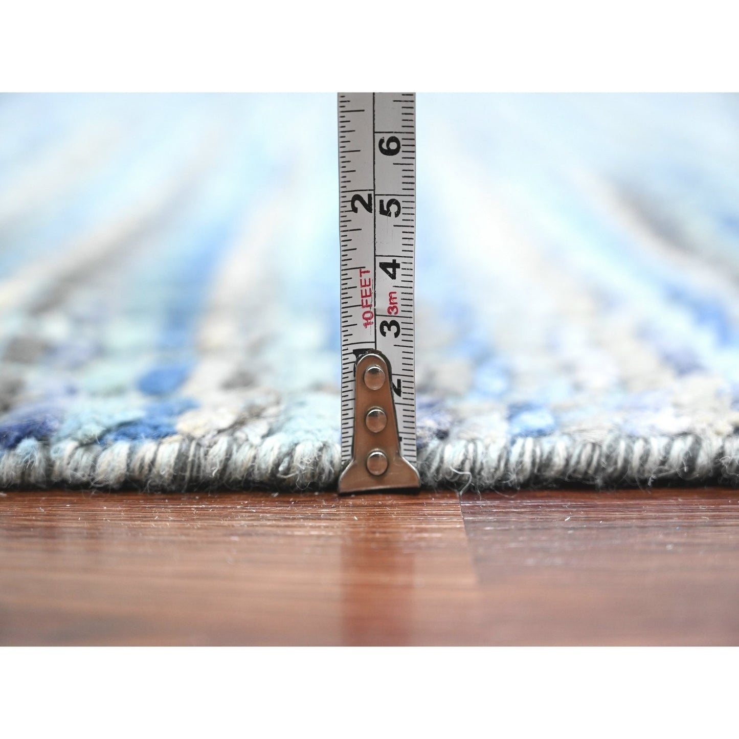 8'1"X10'8" Blue With Gray Moroccan Weave Hand Knotted Soft Wool Rug