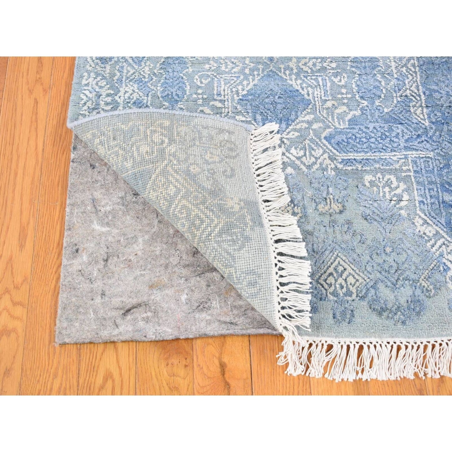 9'X12'2" Wool And Pure Silk Hand Knotted Blue Jewellery Design Rug