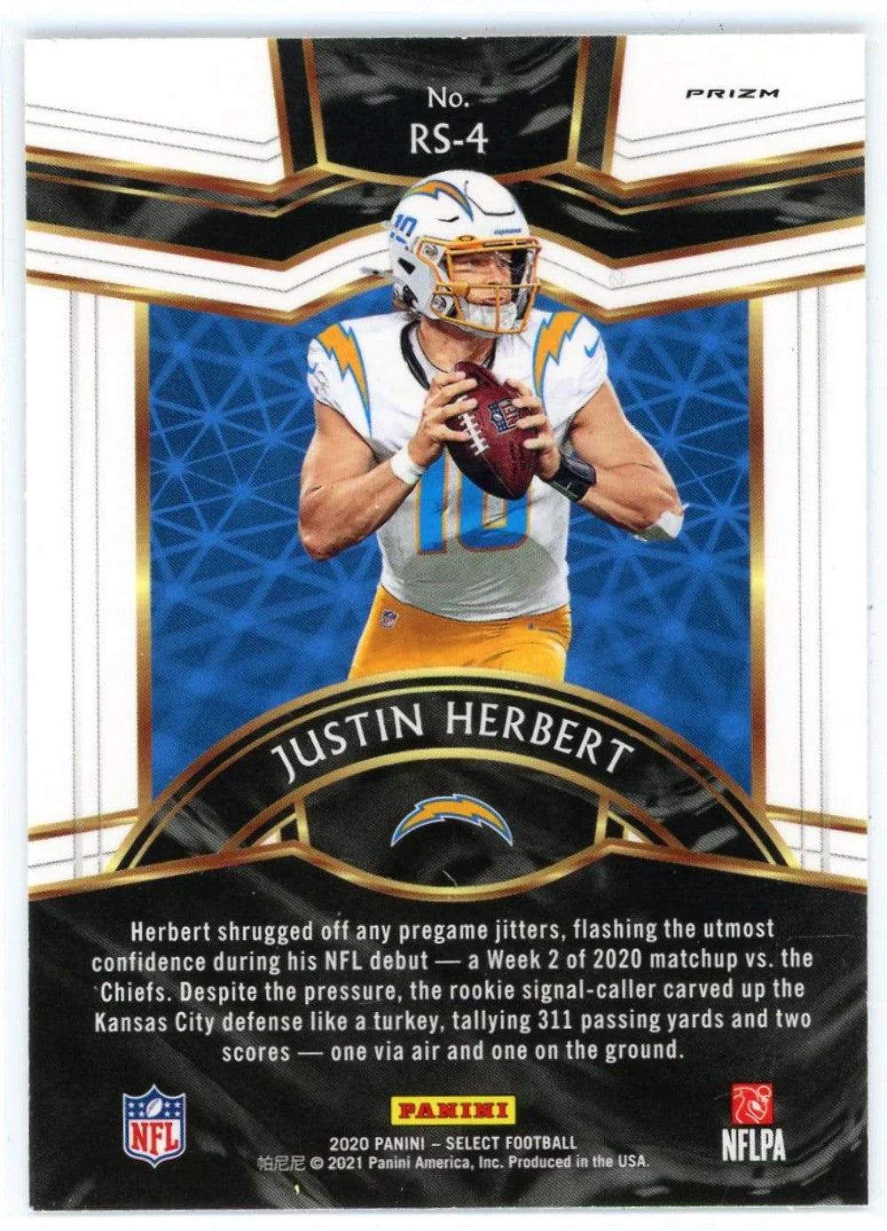 Justin Herbert 2020 Panini Select Rookie Selections Prizm Card #Rs-4