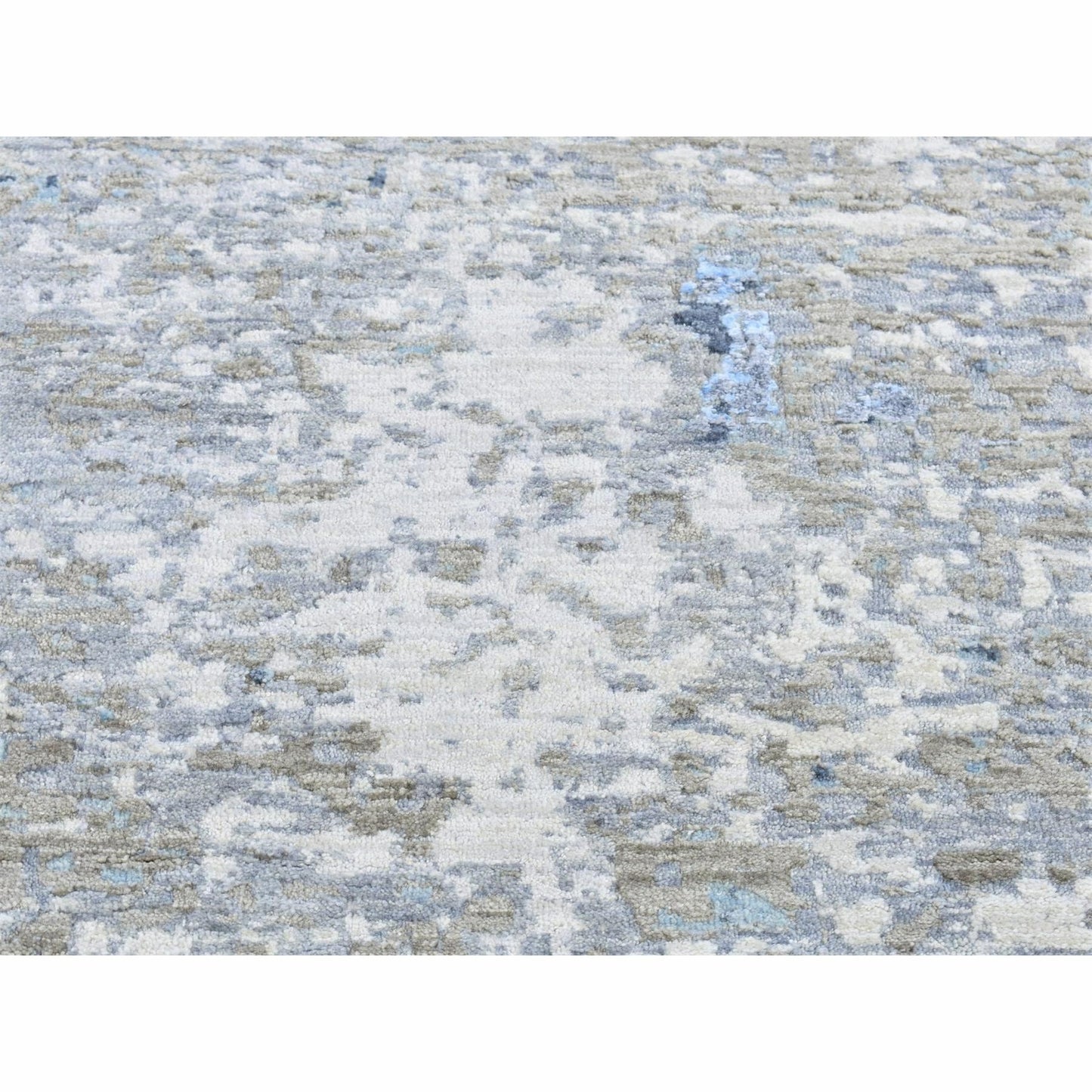 2'6"X11'10" Gray Pure Wool Modern Abstract Design Hand Knotted Runner Rug