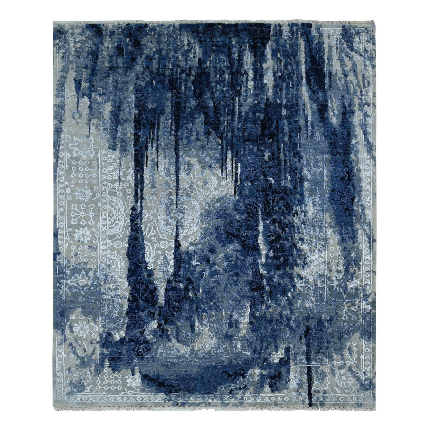 8'X9'9" Gray Wool And Silk Transitional Design Hand Knotted Oriental Rug
