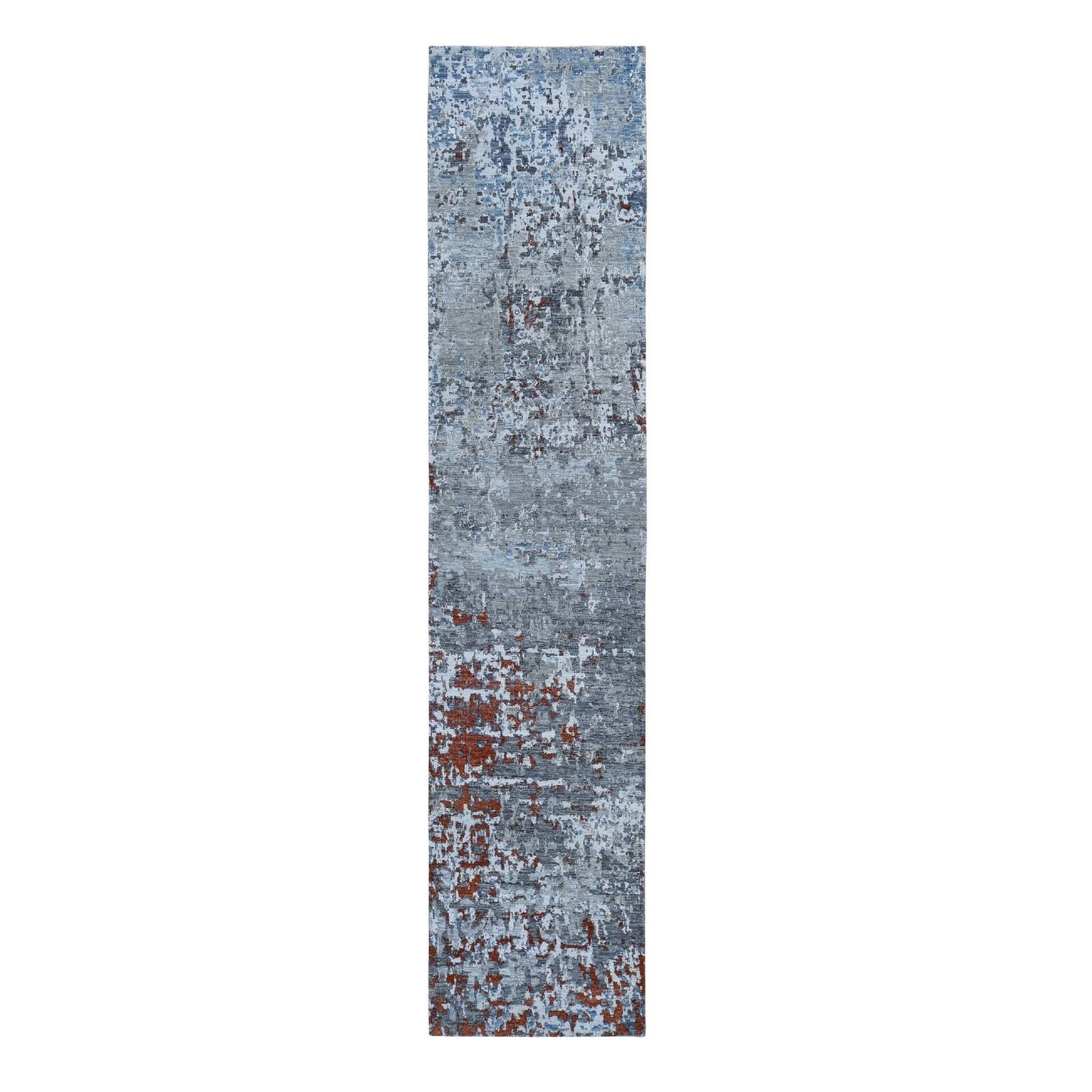 2'5"X12' Abstract Design Wool & Silk Denser Weave Runner Hand Knotted Rug