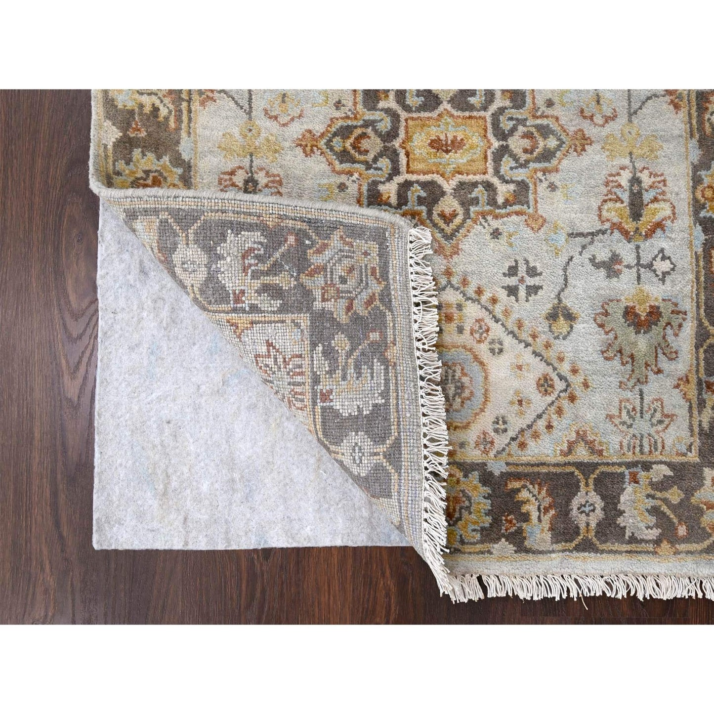 2'8"X12' Timberwolf Gray Karjihooz Design Hand Knotted Wool Runner Rug