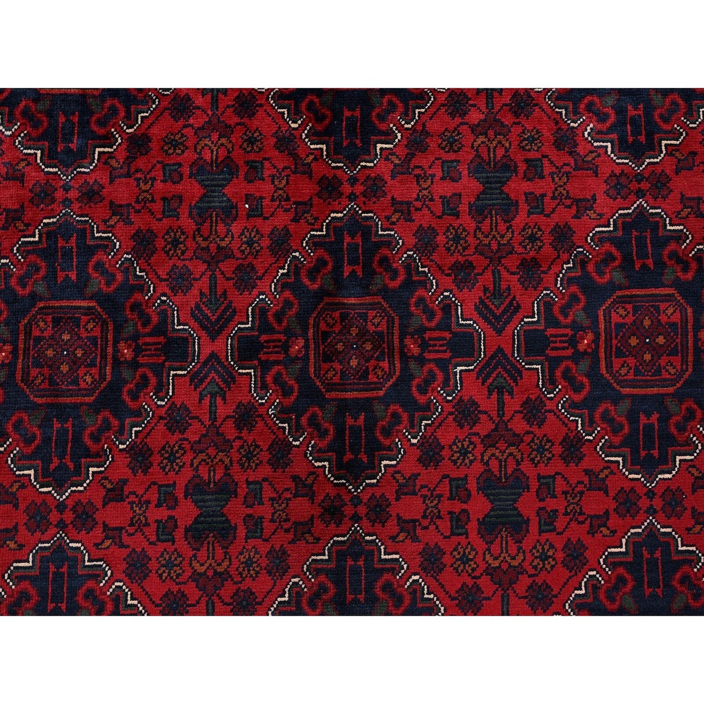 9'10"X12'9" Red Afghan Khamyab Geometric Pattern Hand Knotted Soft Wool Rug