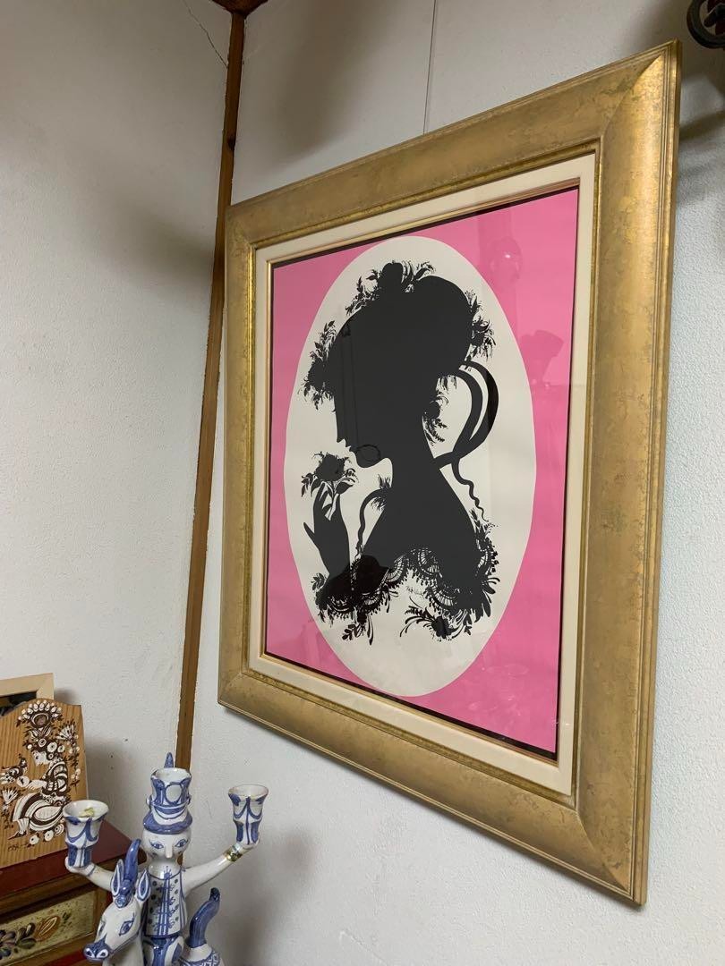 Bjorn Wiinblad Vintage Silhouette Girl Silk Screen Poster Gold Frame 70X62Cm