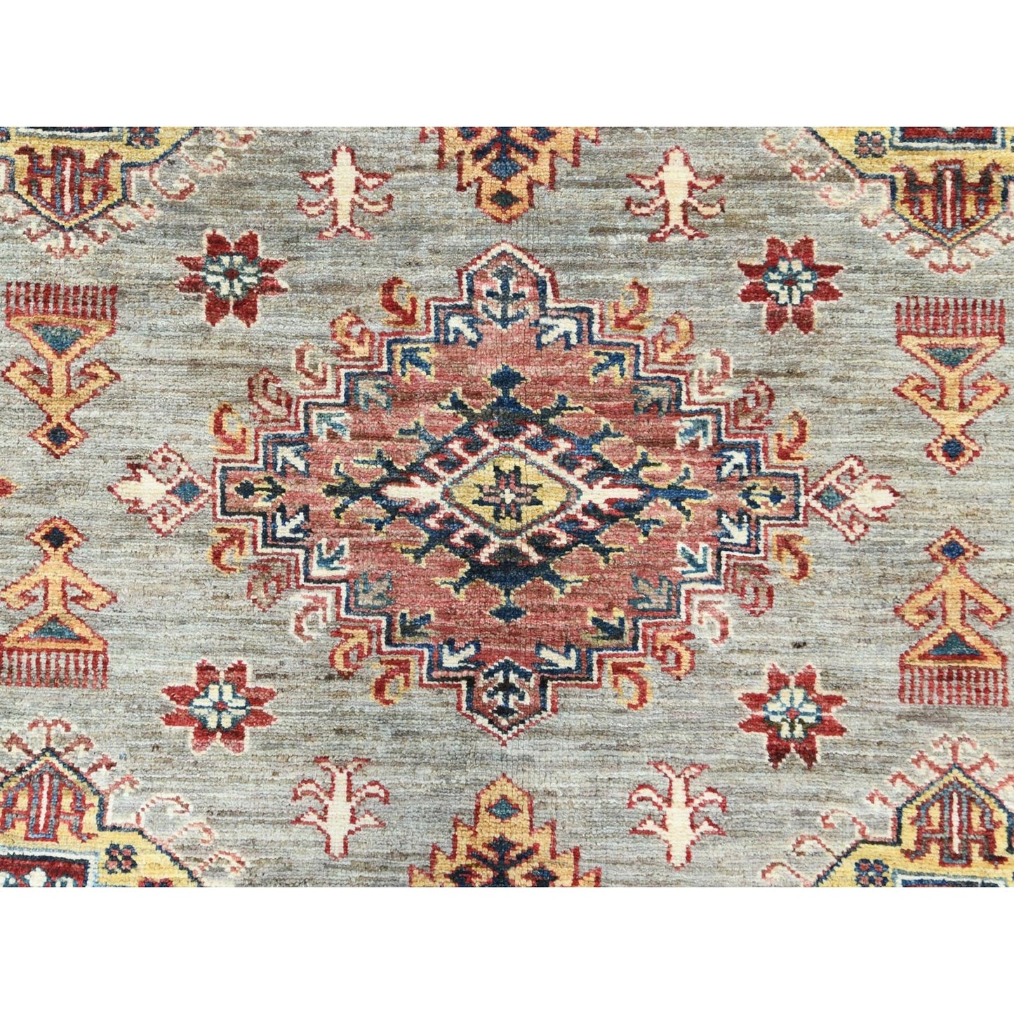9'X12'4" Stone Gray Soft Wool Hand Knotted Afghan Super Kazak Rug
