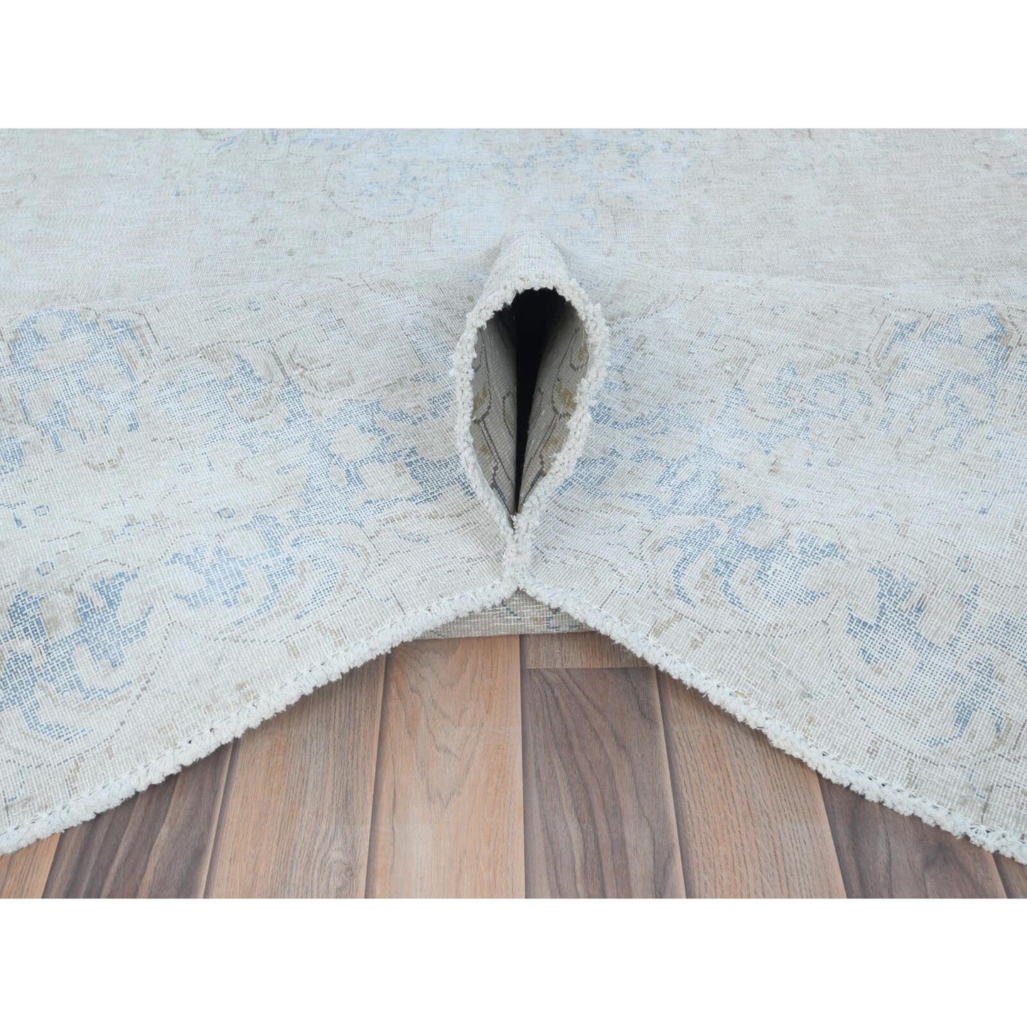 8'2"X13' Ivory Old Farsian Karman Hand Knotted Wool Distressed Look Rug