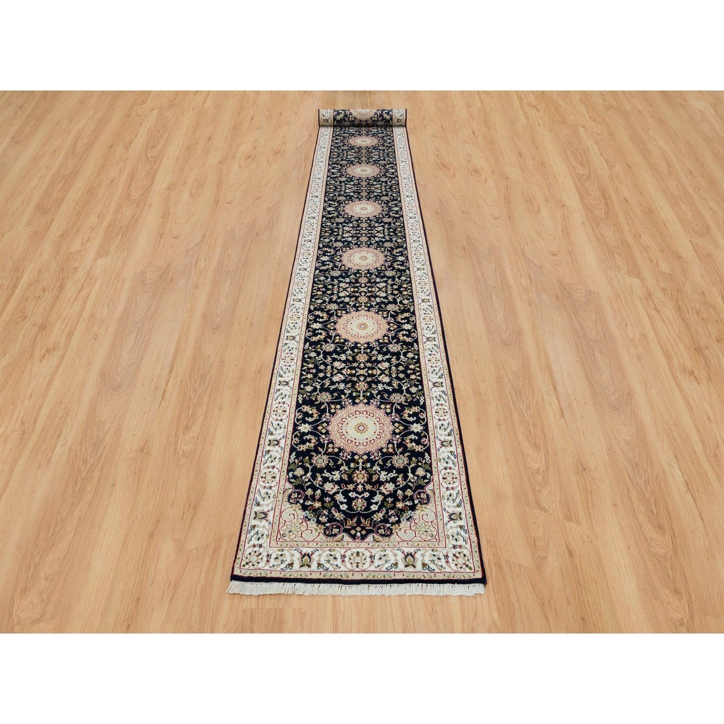 2'8"X19'2" Blue Nain 250 Kpsi Hand Knotted Wool Xl Runner Oriental Rug