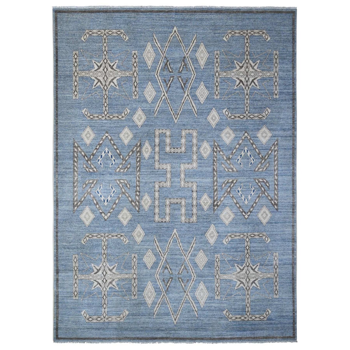 10'X13'9" Air Force Blue Peshawar With Berber Influence Oriental Rug