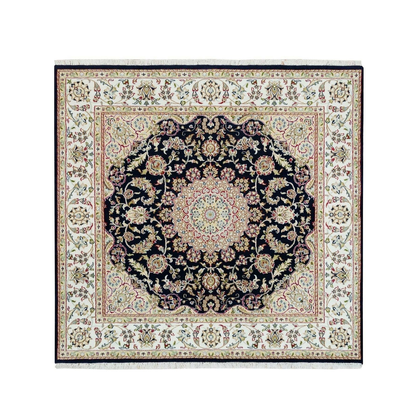 6'3"X6'3" Blue 250 Kpsi Natural Wool Hand Knotted Nain Design Square Rug