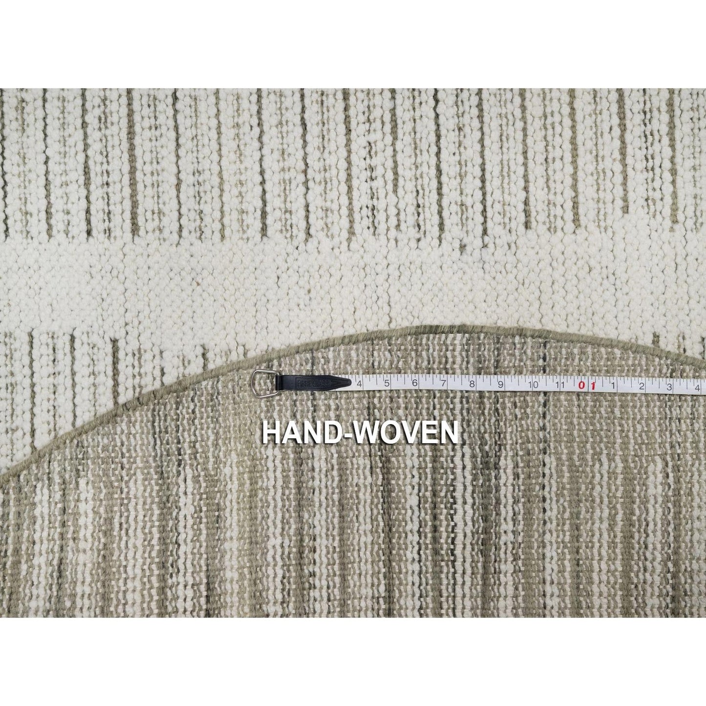 5'X5' Ivory Wool Rug Flat Weave With Textured Pile Hand Woven Round