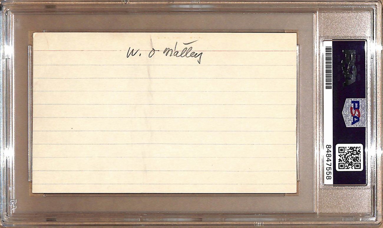 Walter O'Malley Hof Autographed 3X5 Index Card