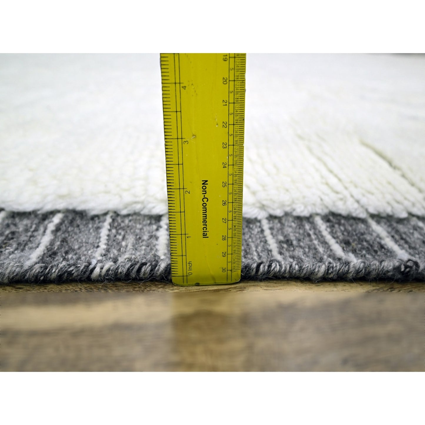 9'2"X12'1" White Moroccan Weave Geometric Design Wool Hand Knotted Rug