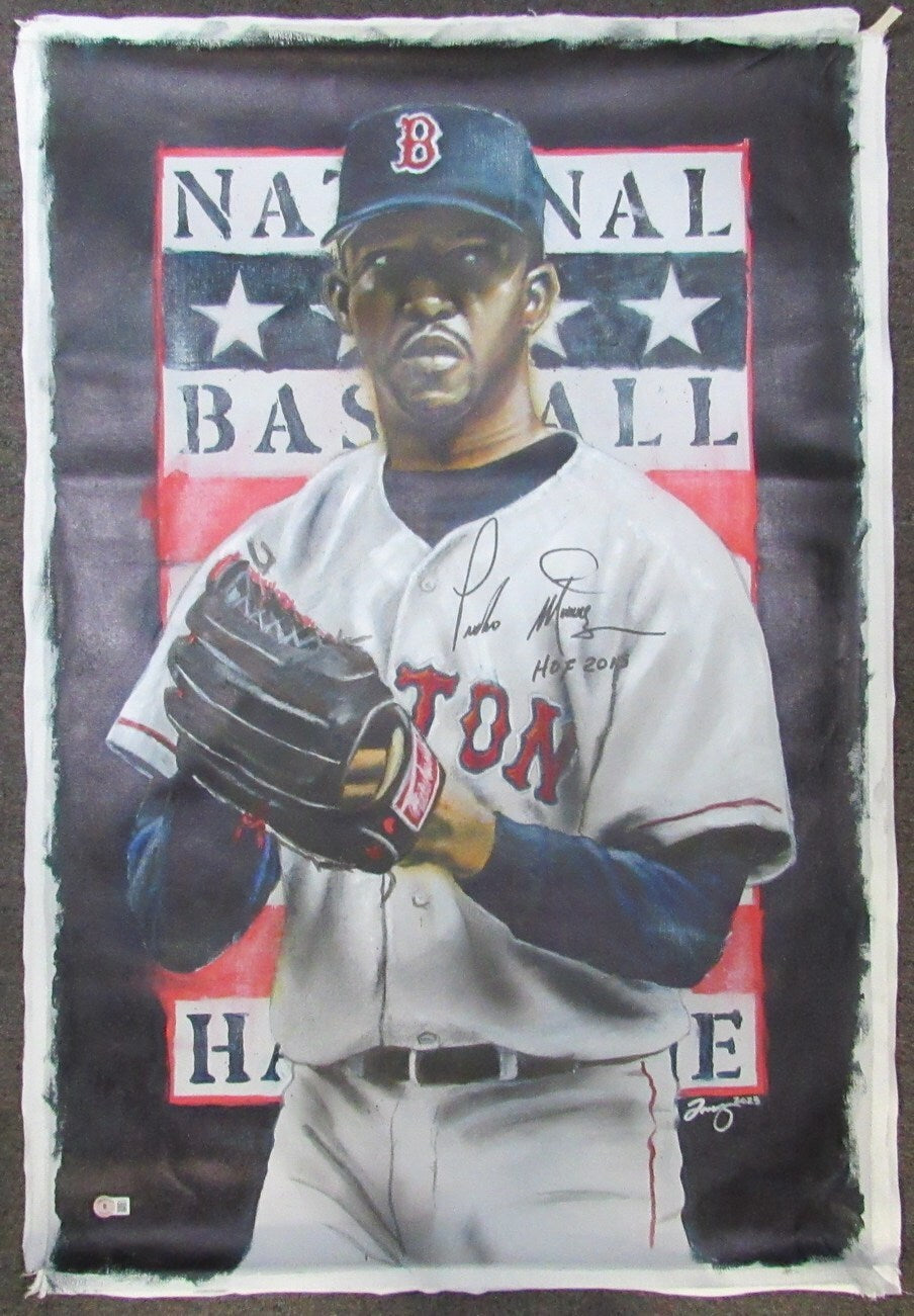 Pedro Martinez Autographed 25X37 Acrylic On Canvas Original Painting Beckett