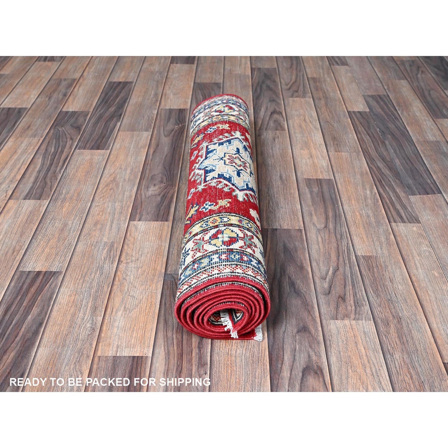 2'6"X6'3" Red Kazak With Medallions Design All Wool Hand Knotted Runner Rug