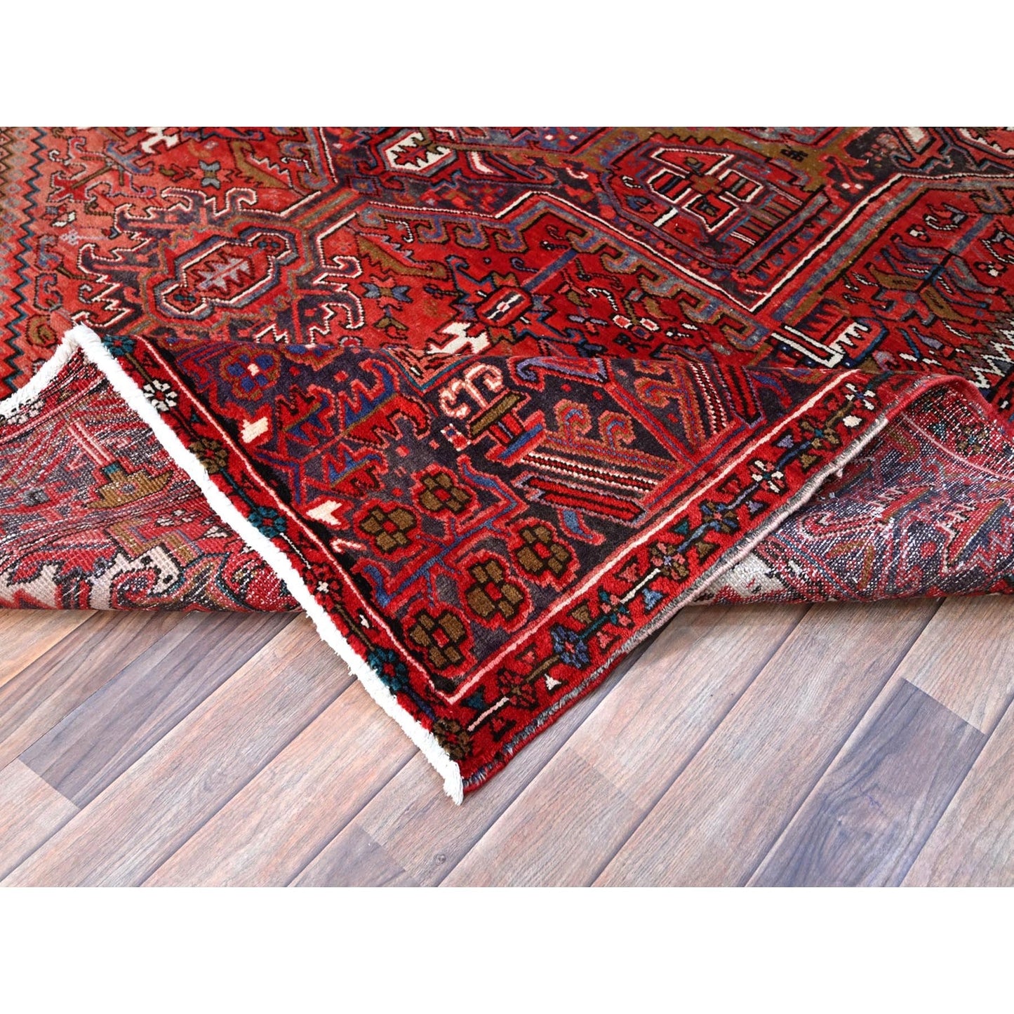 7'10"X11'4" Red Hand Knotted Cleaned Evenly Worn Vintage Oriental Rug