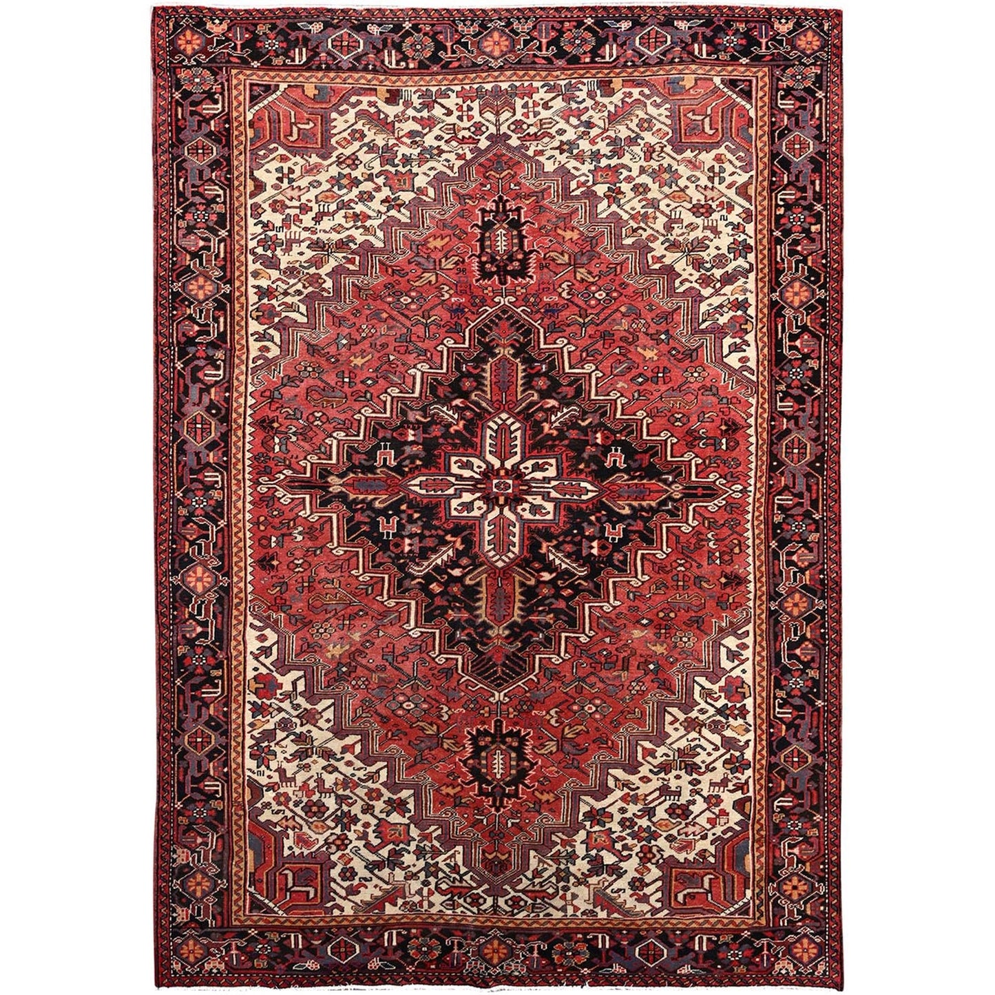 8'3"X12' Red And Ivory Spandrels Shiny Wool Hand Knotted Zoroastrian Rug