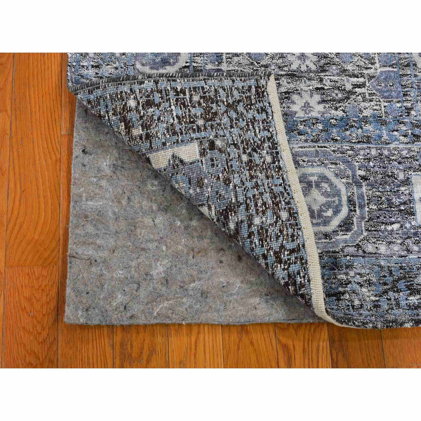 2'7"X8'1" Silk With Textured Wool Hi-Low Pile Mamluk Design Runner Rug
