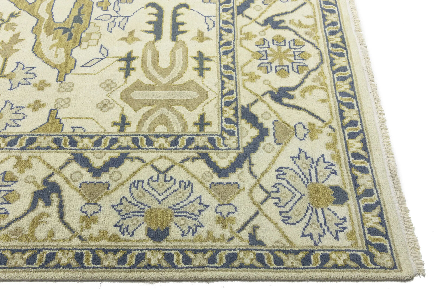 Handmade Oushak Oriental Rug Wool Carpet Floral