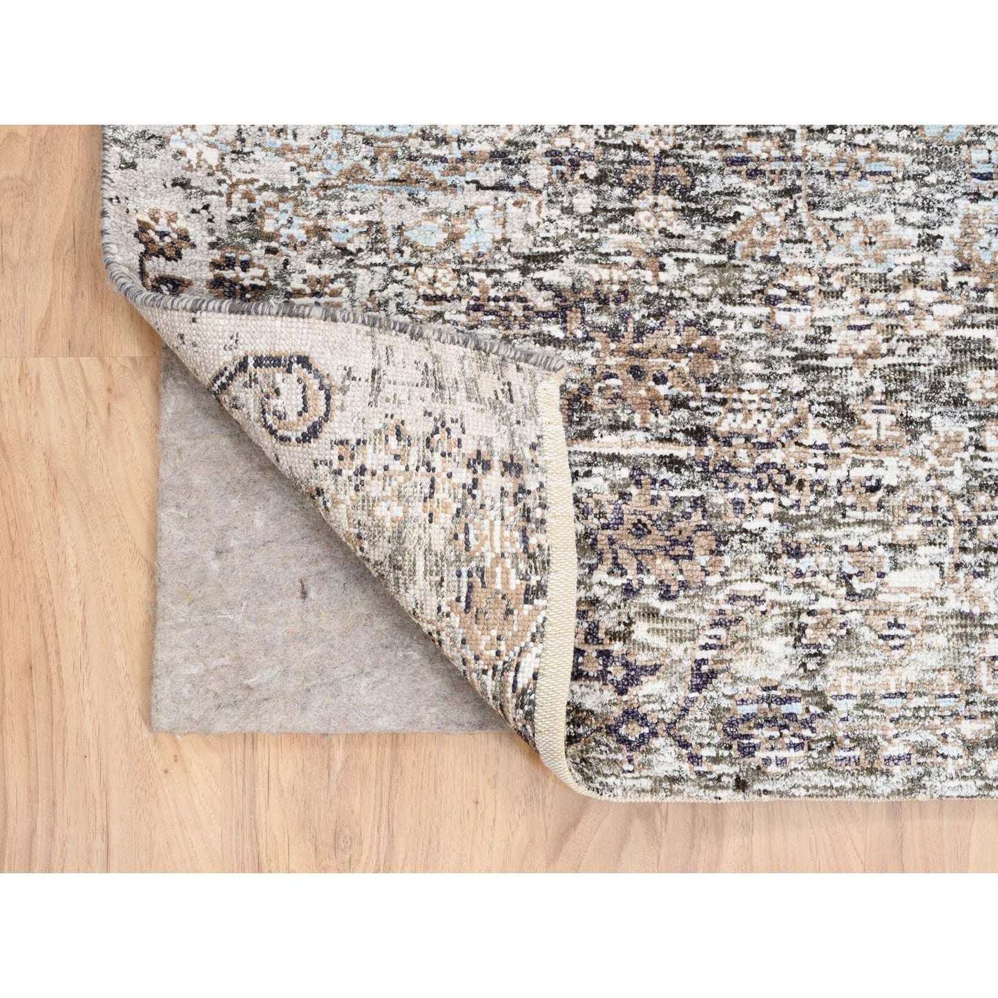 4'X12' Gray Transitional Silk/Wool Hand Knotted Wide Runner Oriental Rug