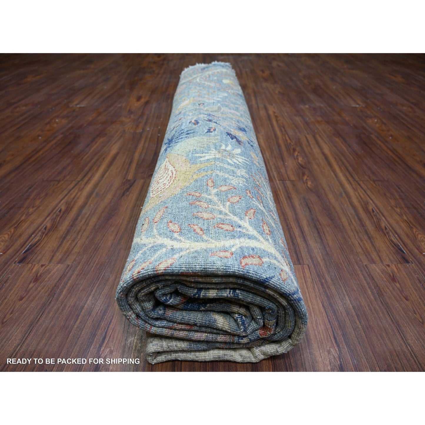 12'X12' Glaucous Blue Hand Knotted Afghan Peshawar Wool Round Rug