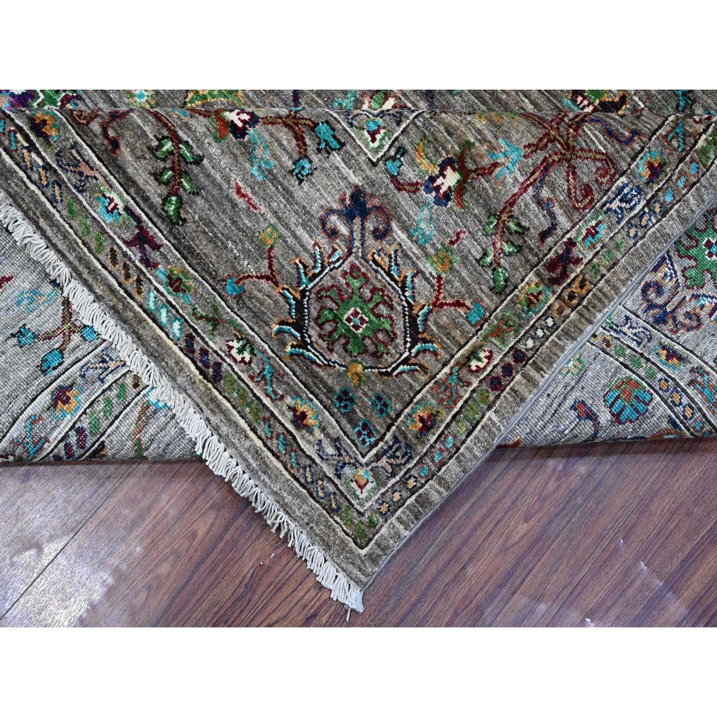 8'1"X11'2" Thunder Gray Wool Hand Knotted Sultani Pomegranate Design Rug