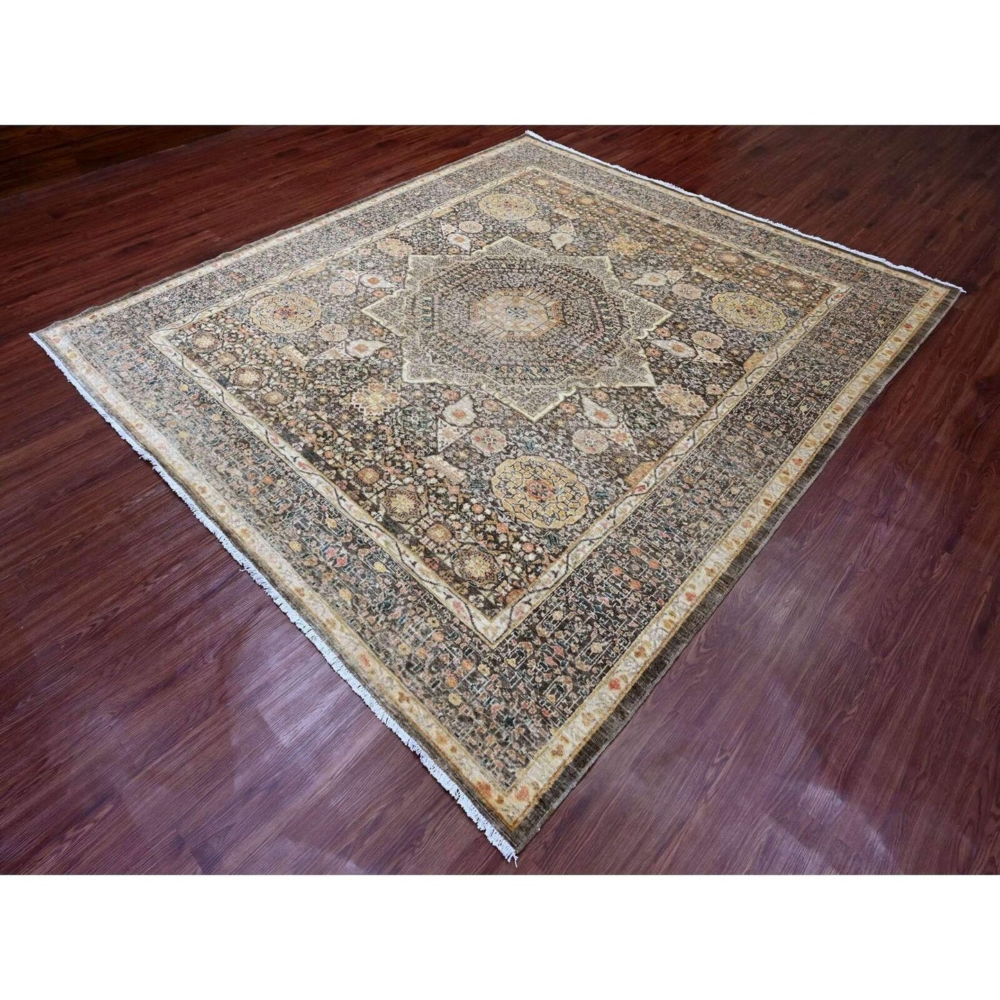 8'4"X9'6" Brown 14Th Century Mamluk Dynasty Pattern Hand Knotted Wool Rug