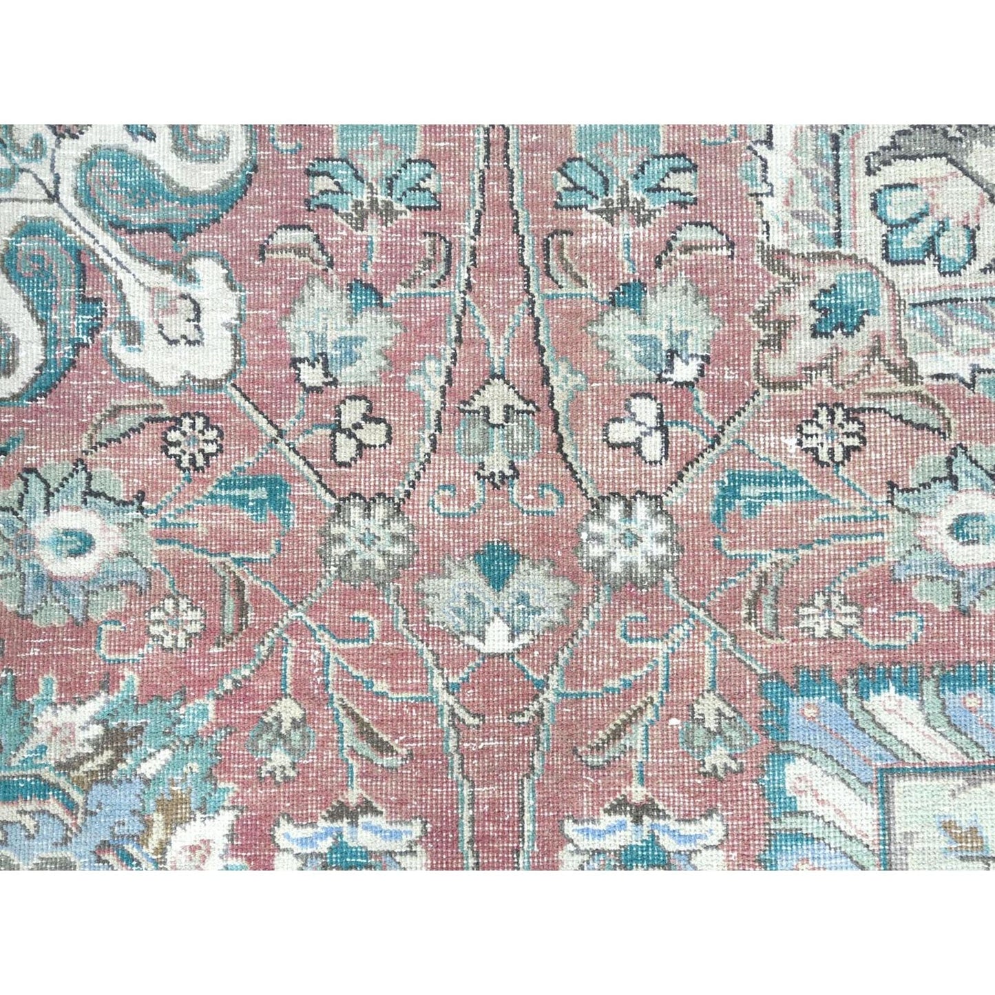 11'1"X14'7" Red Vintage Farsian Tebraz Worn Down Wool Hand Knotted Rug