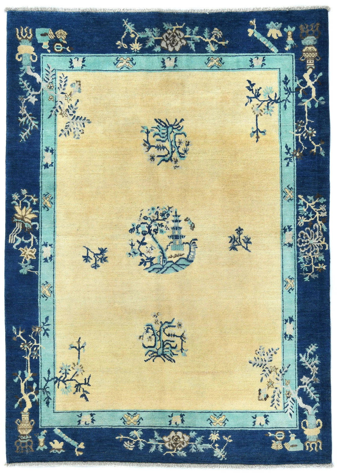 Handmade Kazak Oushak Rug 5X6 Ft Bordered Modern