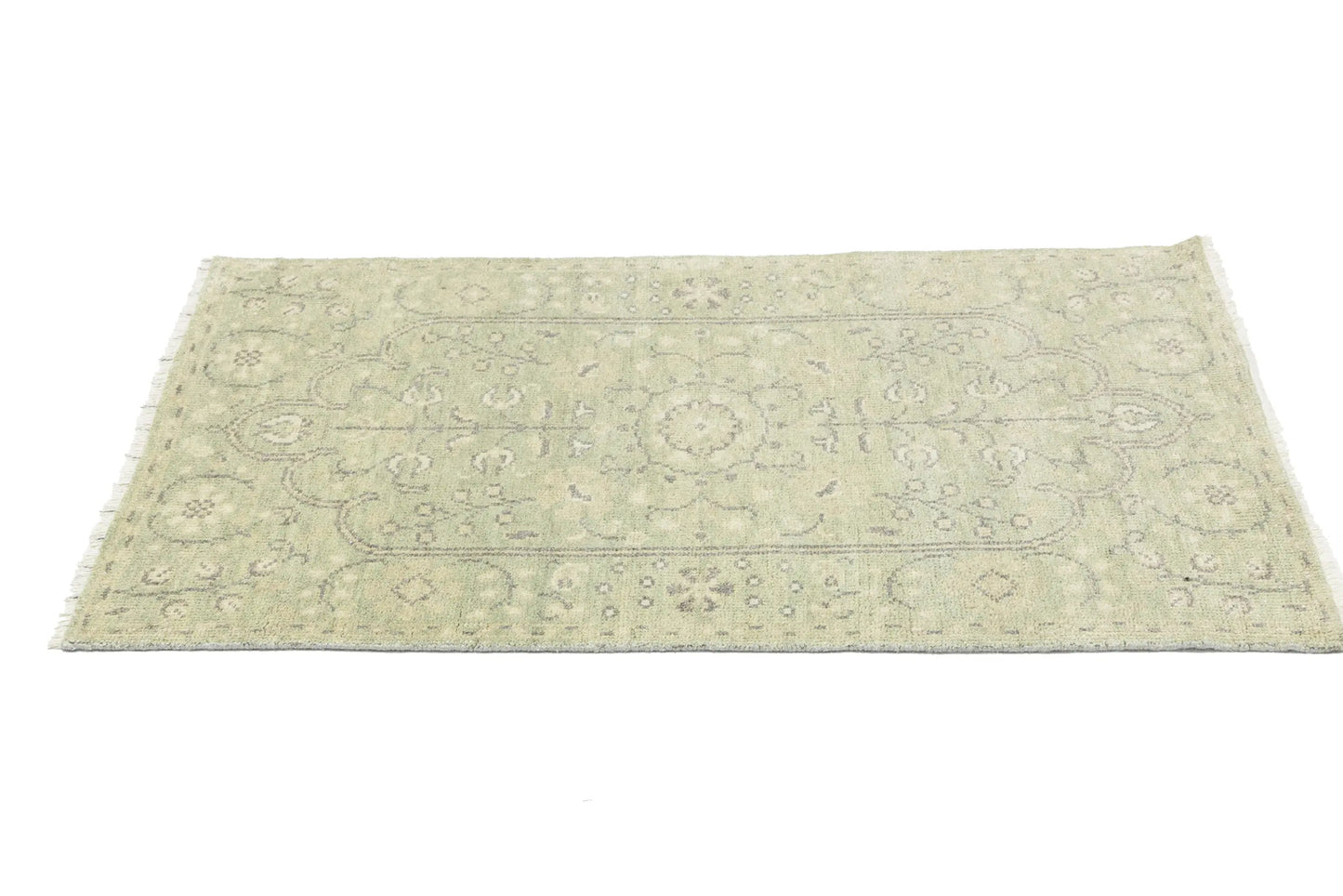 Handmade Small Distressed Floral Rug Muted
