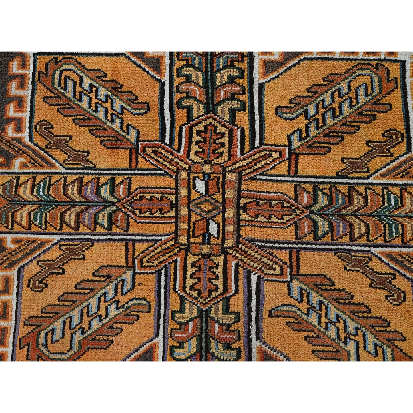8'2"X11'2" Orange Semi Antique Zoroastrian Heris Hand Knotted Wool Rug