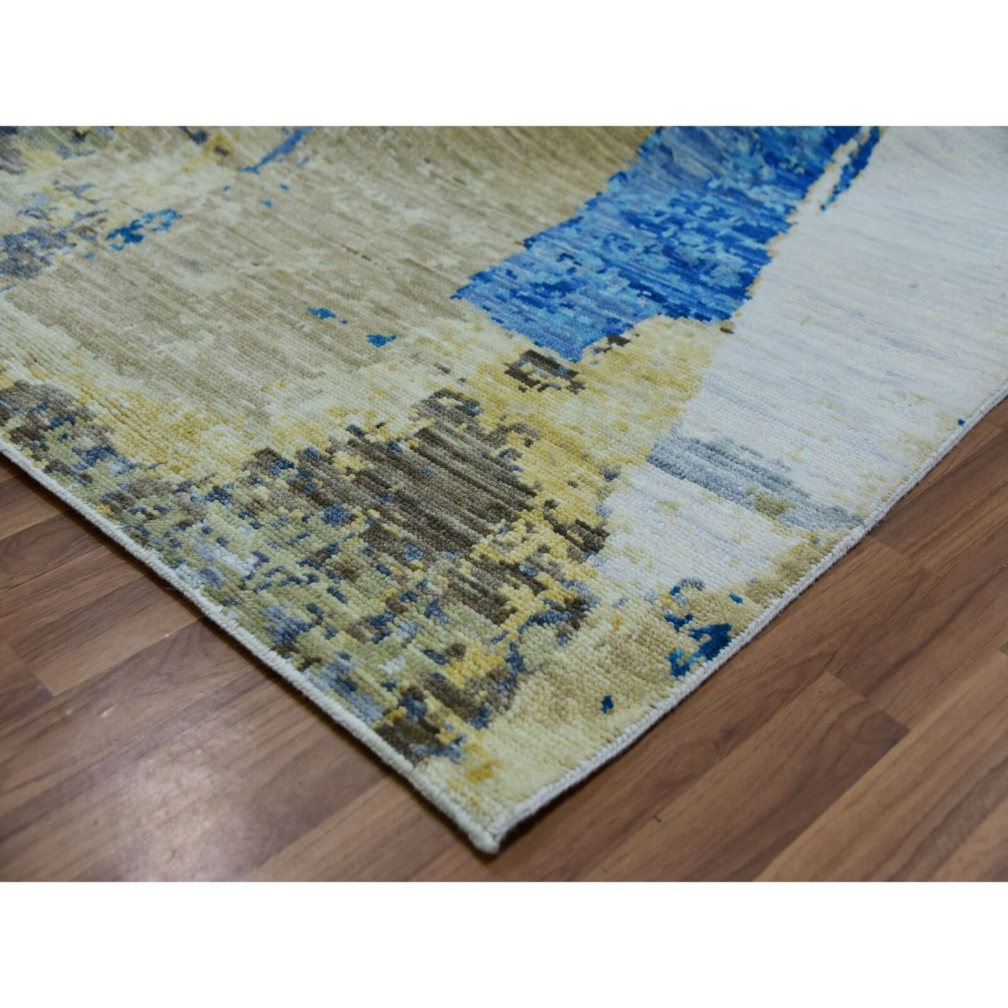 10'2"X13'8" Ivory Colorful Modern Abstract Design Hand Knotted Wool Rug