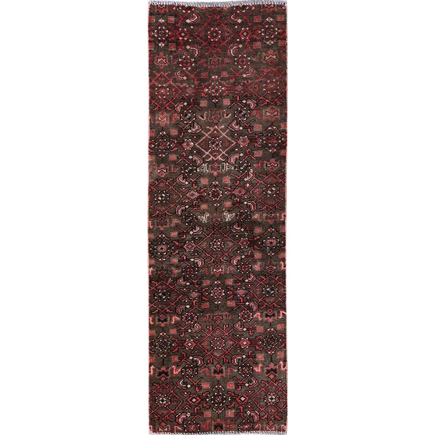 2'X5'8" Brown Vintage Zoroastrian Khamadan Hand Knotted Wool Runner Rug