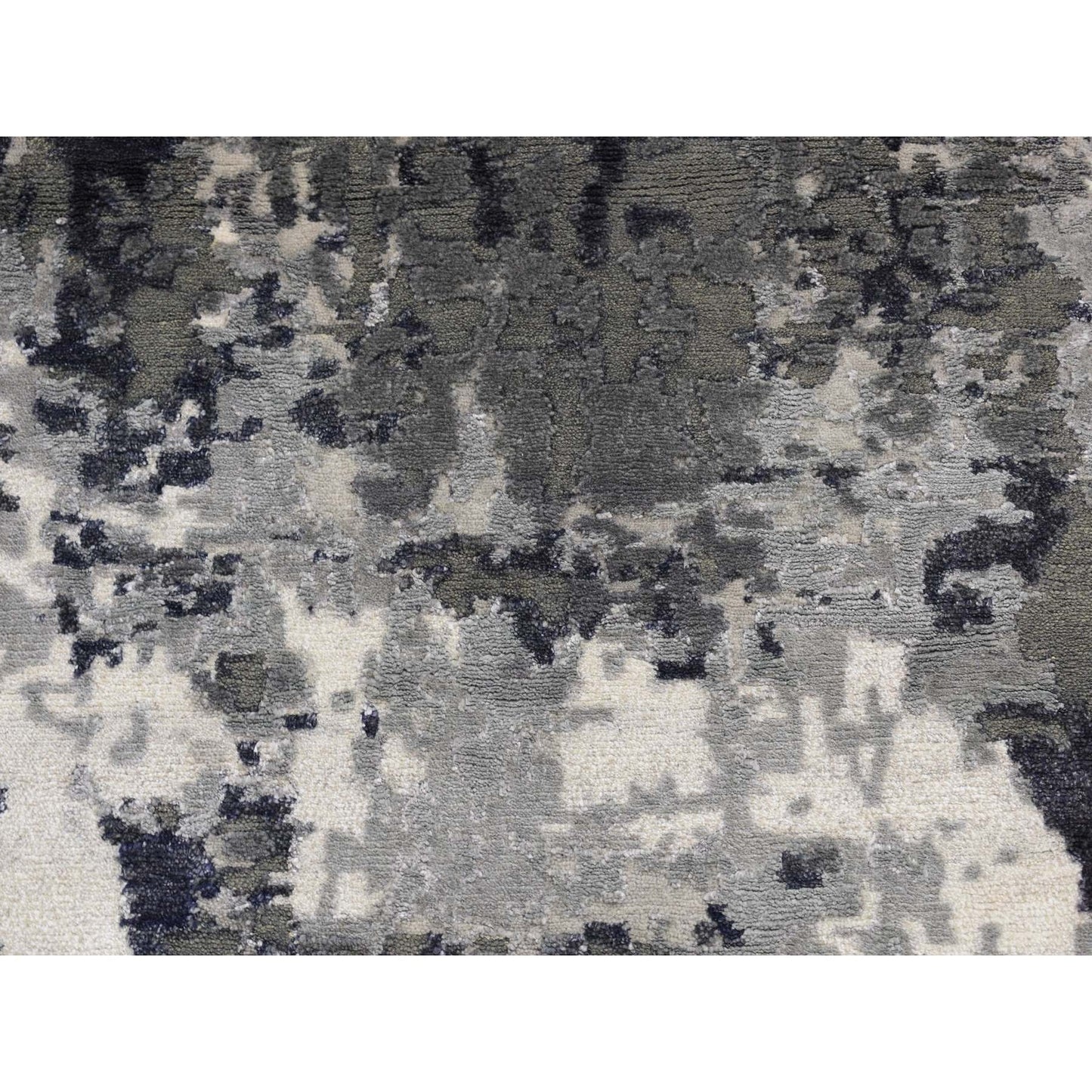 2'7"X5'9" Black Galaxy Design Wool And Silk Hand Knotted Runner Rug