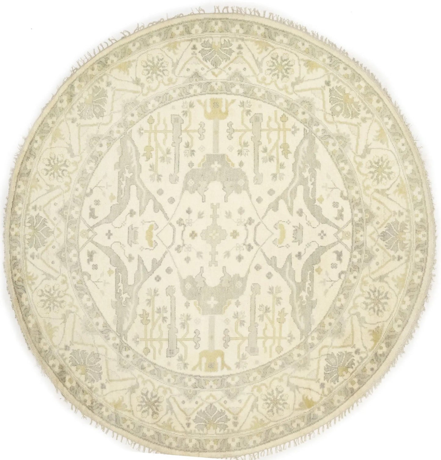 Hand-Knotted Oushak Oriental Round Rug Floral