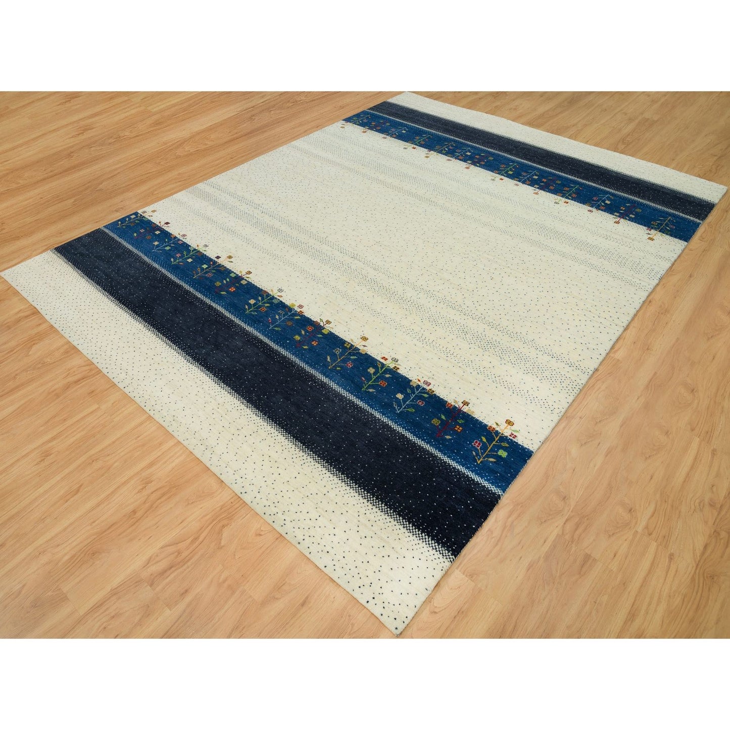 9'X12'1" Toque White Gabbeh Tree All Wool Hand Knotted Oriental Rug
