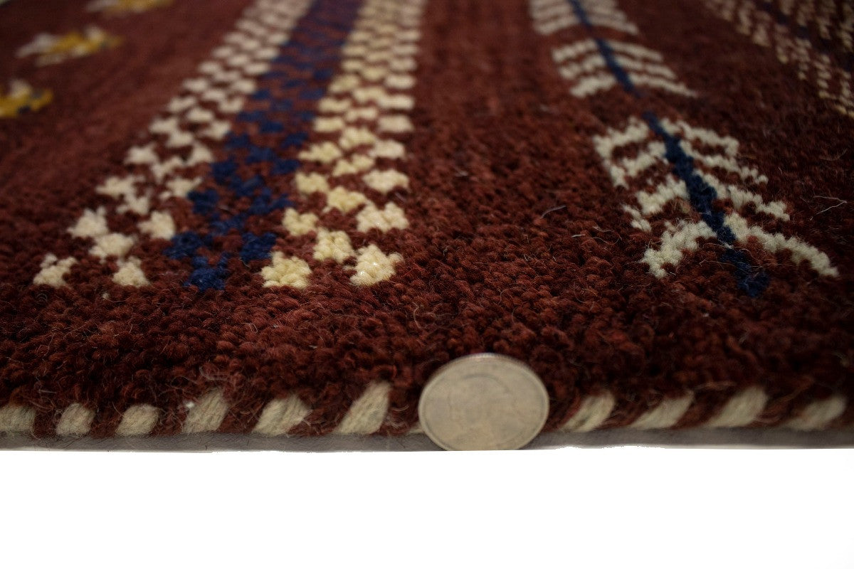 3X6 ft Handmade Maroon Red Striped Tribal Style
