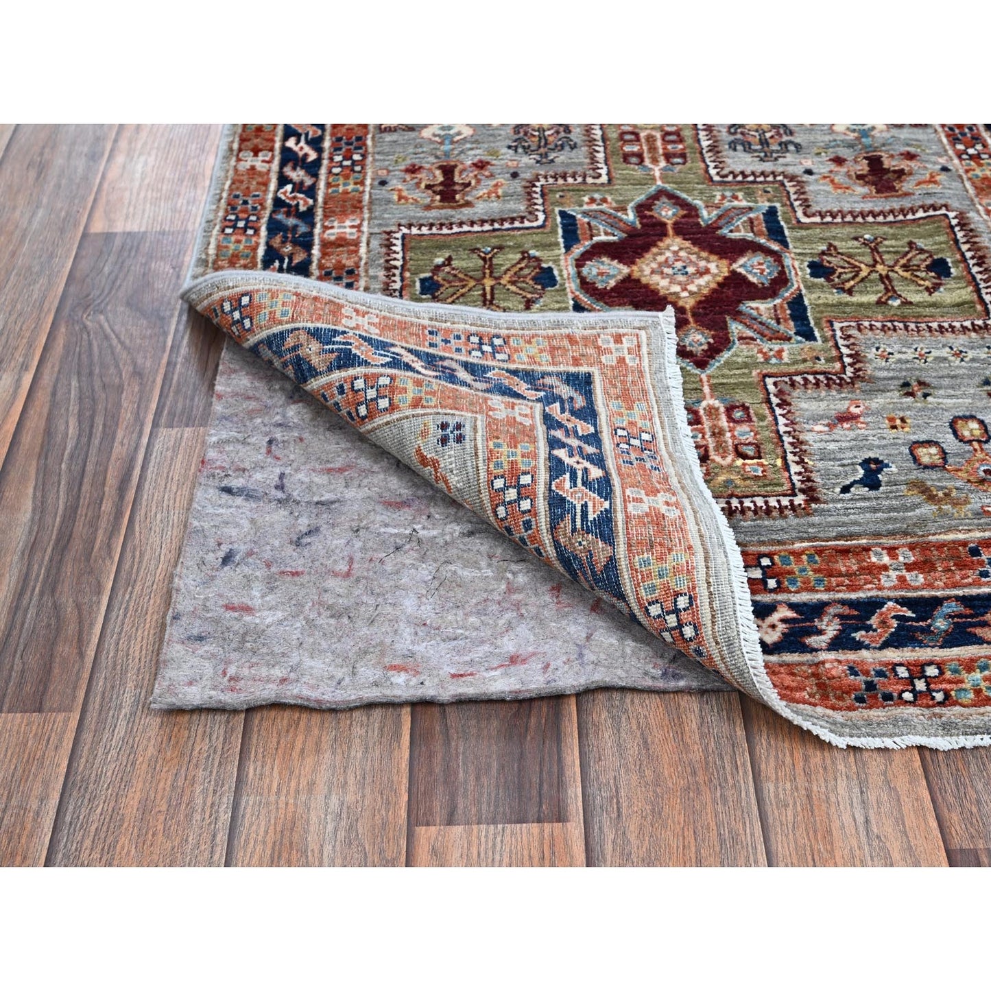 2'7"X9'9" Gray Caucasian Design Pure Wool Hand Knotted Runner Oriental Rug