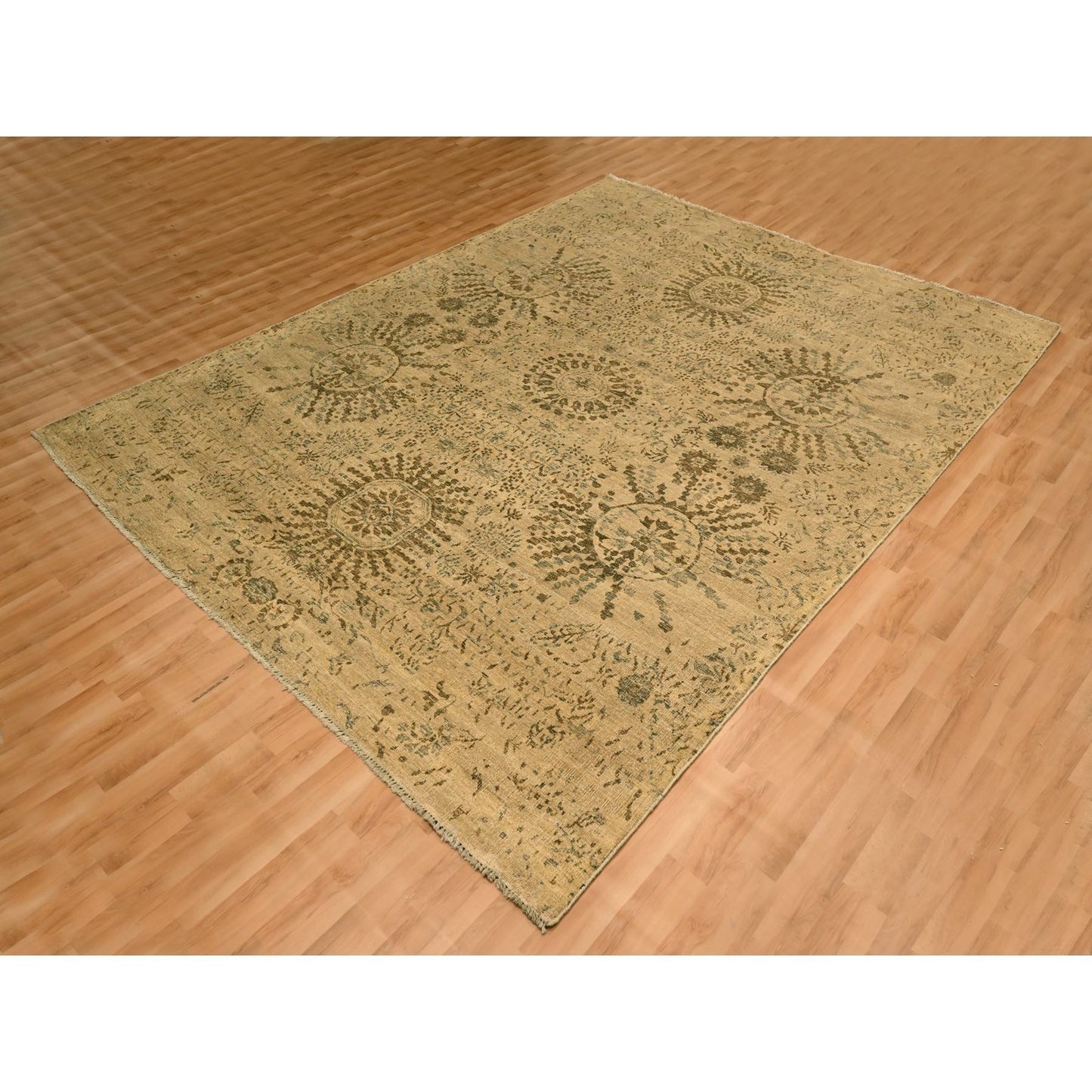 7'9"X10'1" Brown Arts And Crafts Design Natural Wool Hand Knotted Rug
