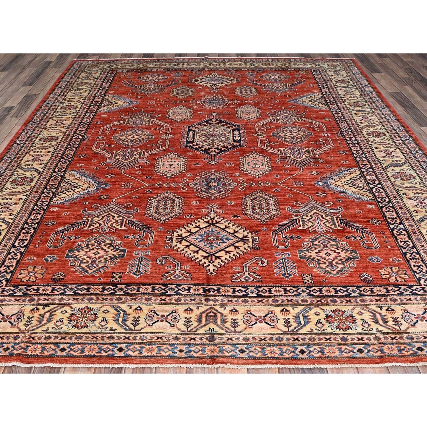 8'1"X10' Gypsy Red Afghan Super Kazak Pure Wool Hand Knotted Oriental Rug